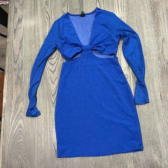 Wild Fable Dress S Blue Sparkling Bodycon Cut Out Knee Length Long Sleeve Lurex - Picture 1 of 6